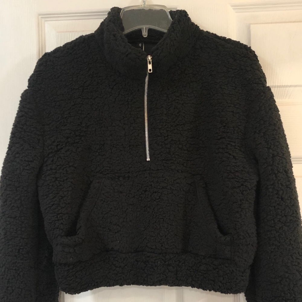 Zaful Cropped Shearling 1/2 zip hoodie